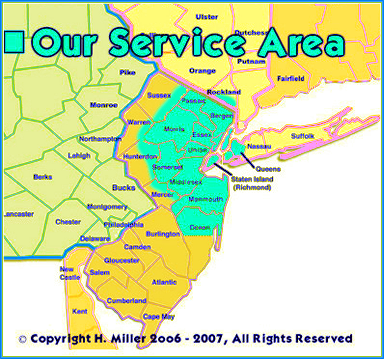 Mobile Massage NJ and NYC Service Area Map